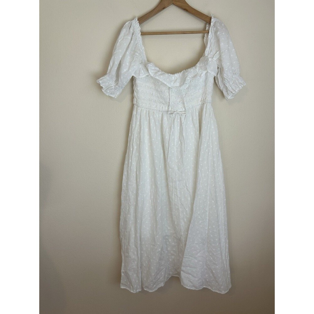 Size L Large Women’s White Dress Swiss Dot Bridal Wedding Midi Ruffle Swiss Dot